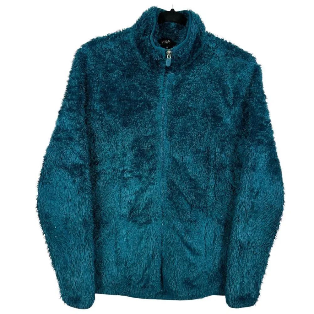 FILA Sport Womens Aqua Blue Fleece Zip Jumper Size XL